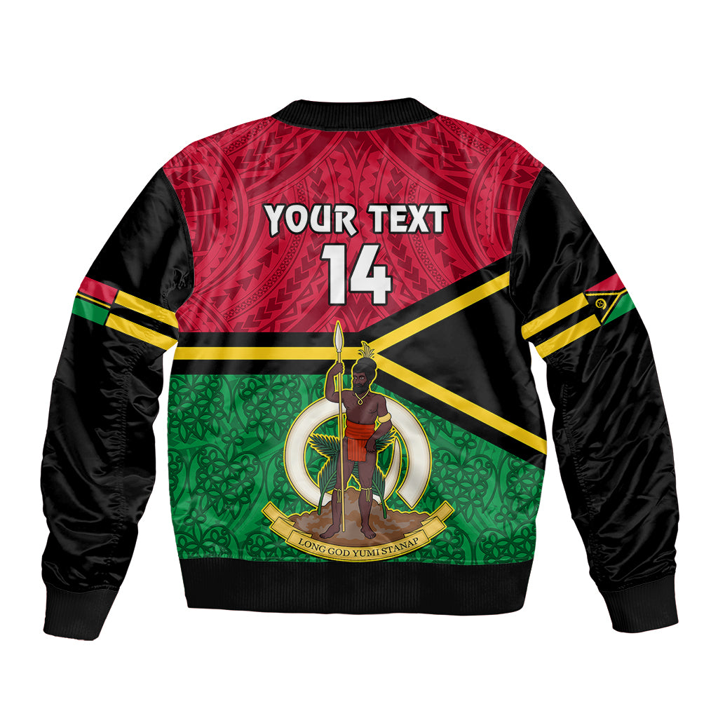 Personalised Vanuatu Football Bomber Jacket Vanuatuan Coat Of Arm Polynesian Flag Style LT14 - Polynesian Pride