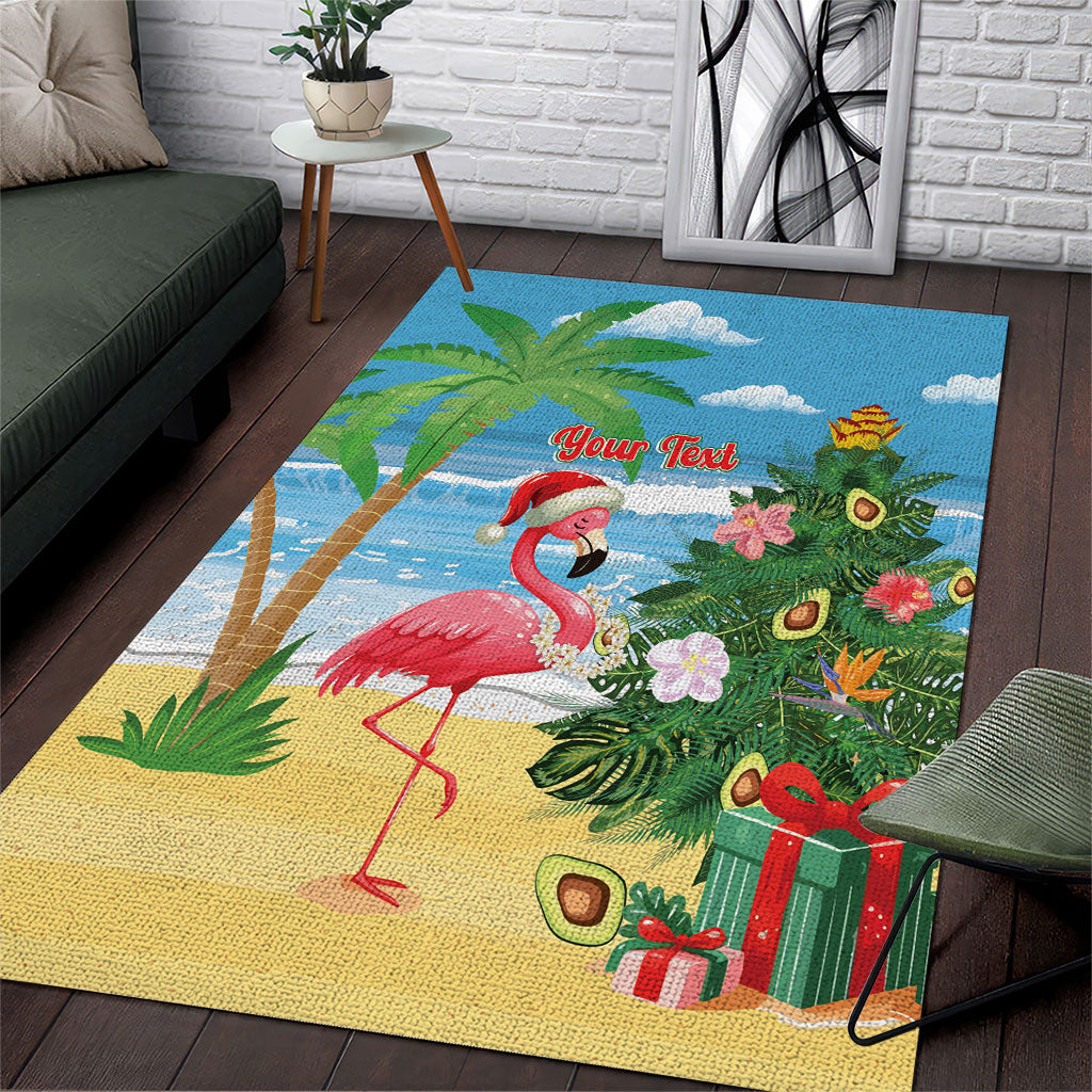 Flamingo Hawaii Summer Christmas Personalized Area Rug Mele Kalikimaka Beachy Vibes LT14 Blue - Polynesian Pride