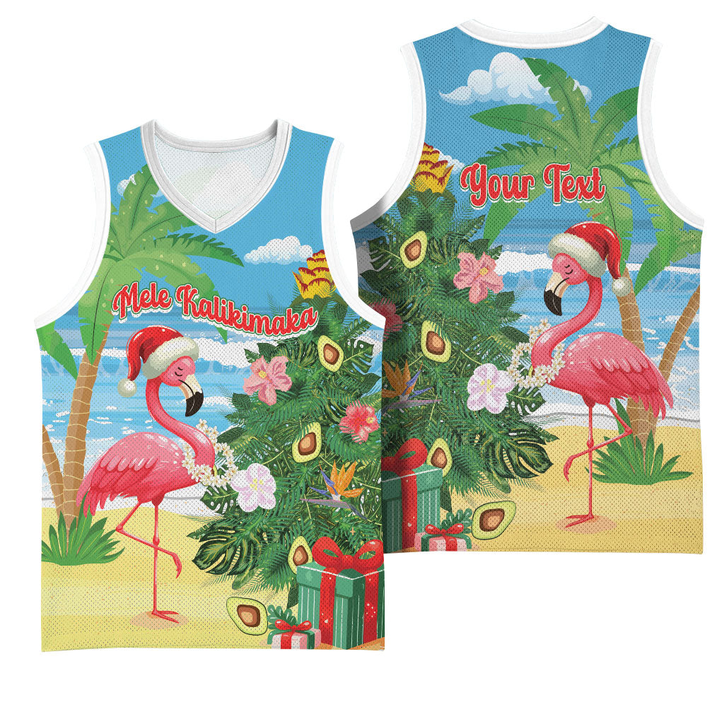 Flamingo Hawaii Summer Christmas Personalized Basketball Jersey Mele Kalikimaka Beachy Vibes