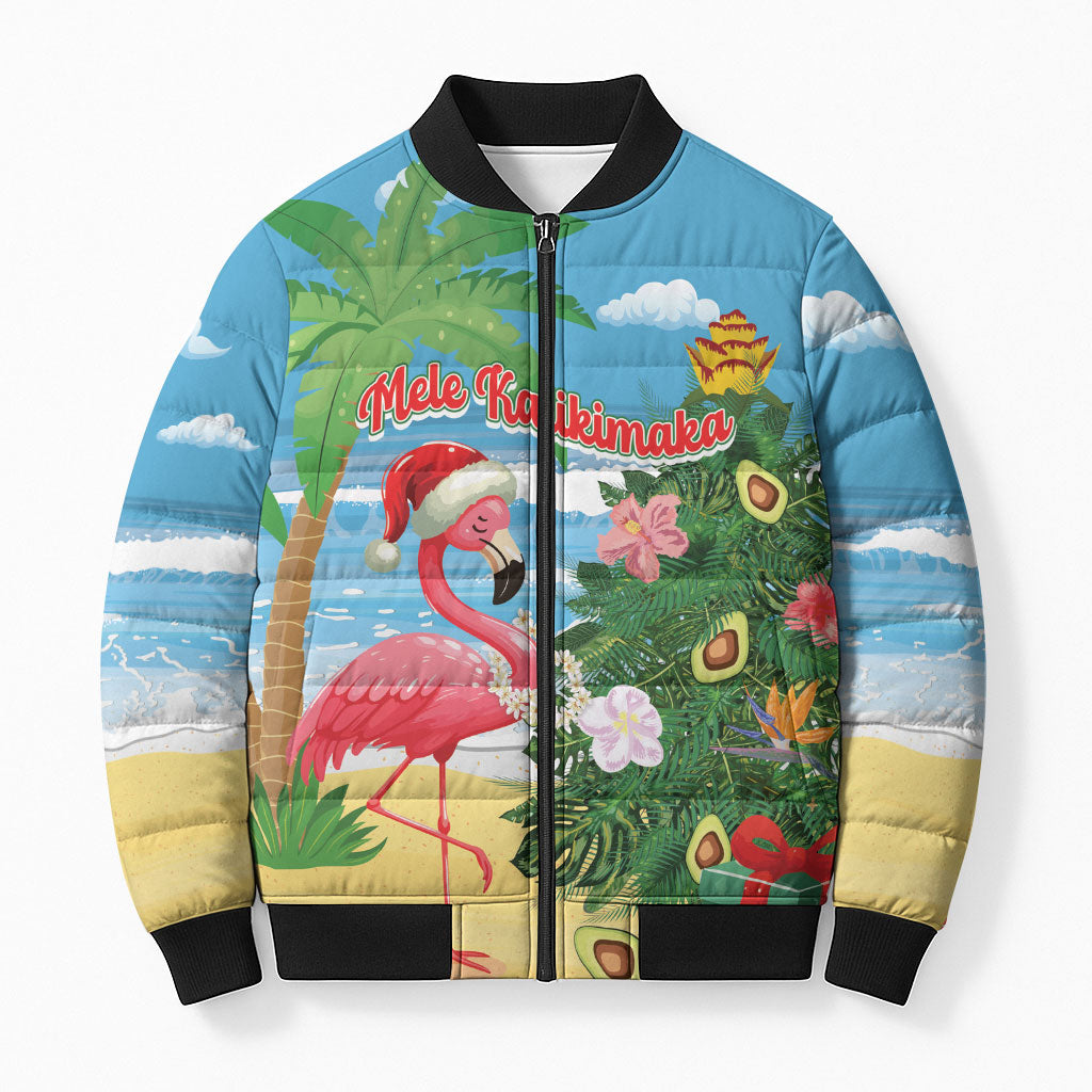 Flamingo Hawaii Summer Christmas Personalized Bomber Puffer Jacket Mele Kalikimaka Beachy Vibes