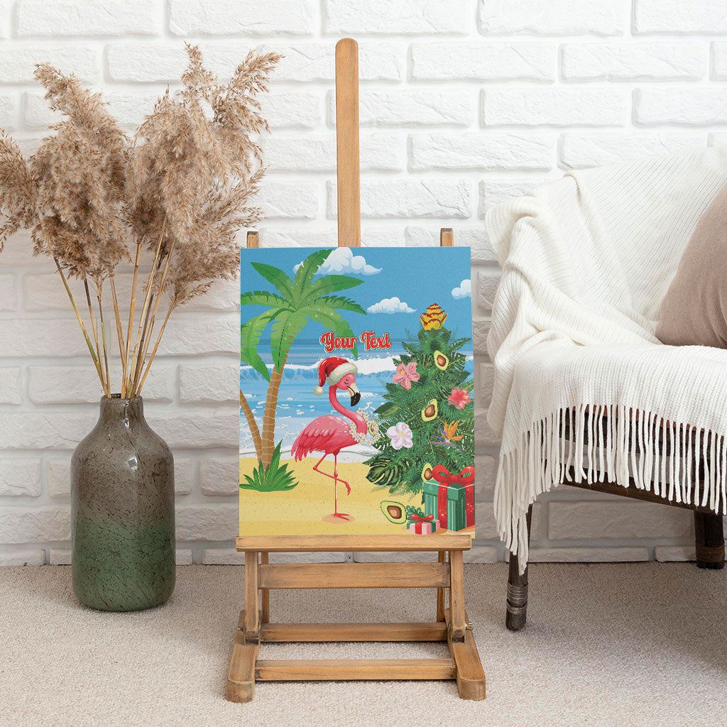 Flamingo Hawaii Summer Christmas Personalized Canvas Wall Art Mele Kalikimaka Beachy Vibes