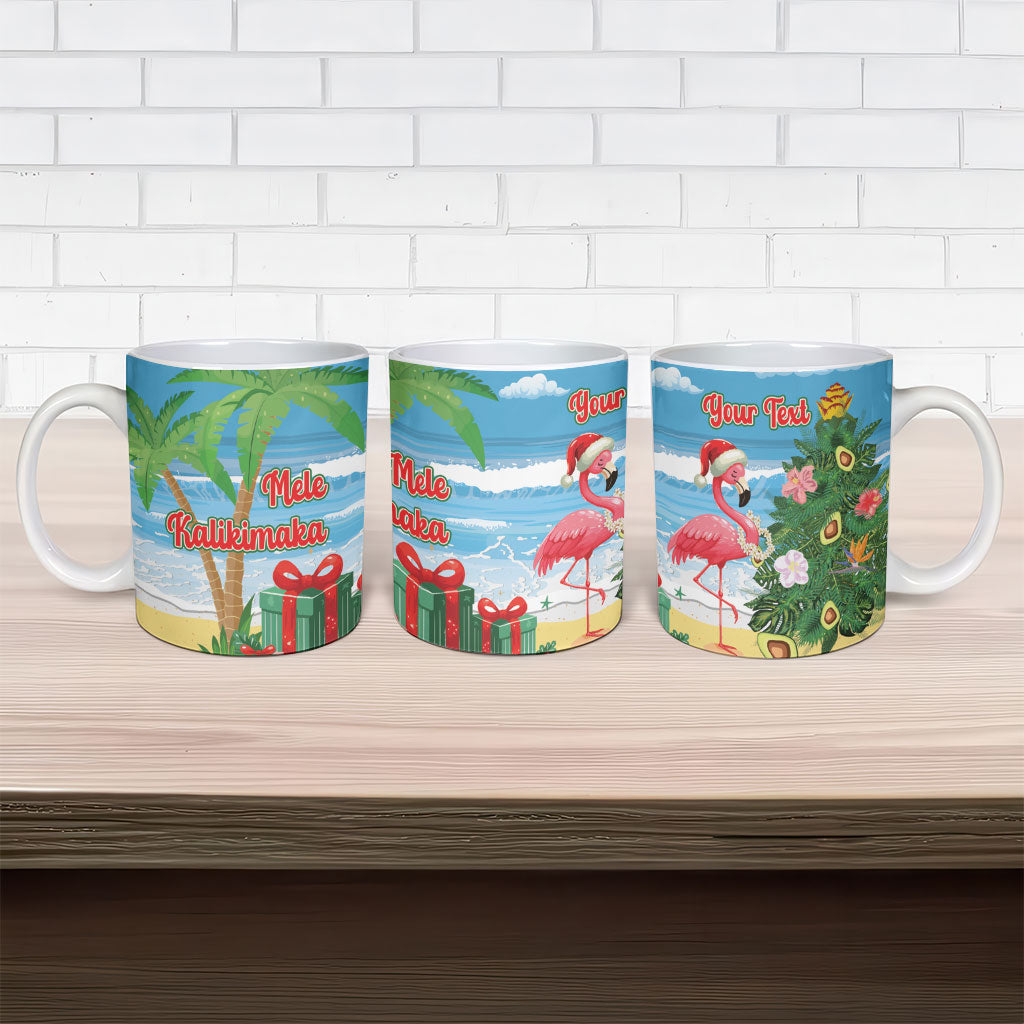Flamingo Hawaii Summer Christmas Personalized Ceramic Mug Mele Kalikimaka Beachy Vibes