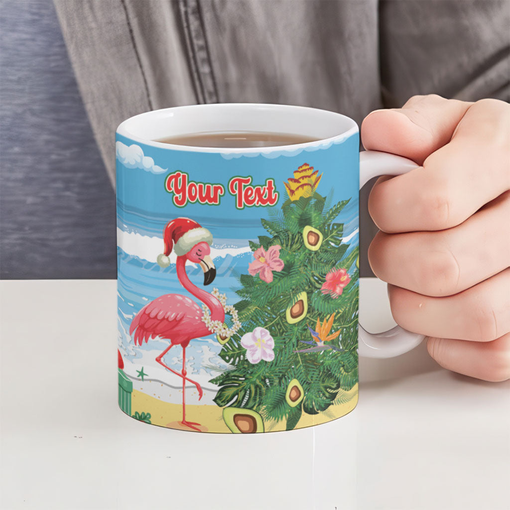 Flamingo Hawaii Summer Christmas Personalized Ceramic Mug Mele Kalikimaka Beachy Vibes