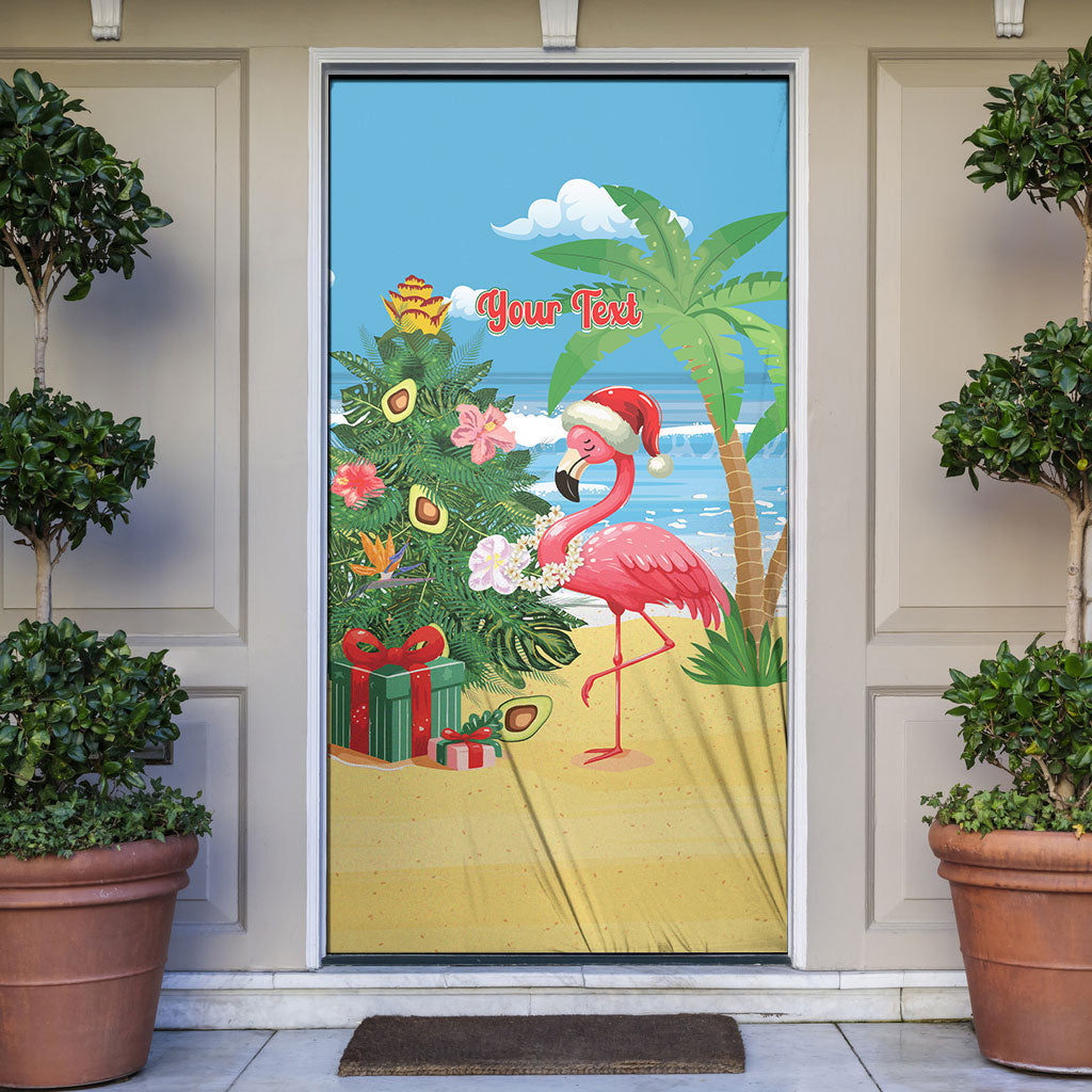 Flamingo Hawaii Summer Christmas Personalized Door Cover Mele Kalikimaka Beachy Vibes