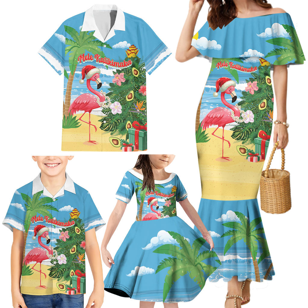Flamingo Hawaii Summer Christmas Personalized Family Matching Mermaid Dress and Hawaiian Shirt Mele Kalikimaka Beachy Vibes LT14 - Polynesian Pride