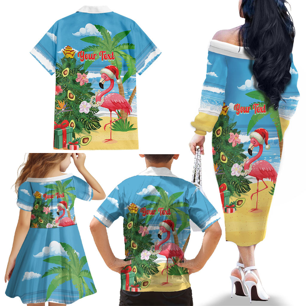 Flamingo Hawaii Summer Christmas Personalized Family Matching Off The Shoulder Long Sleeve Dress and Hawaiian Shirt Mele Kalikimaka Beachy Vibes LT14 - Polynesian Pride