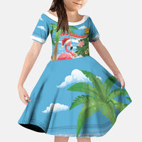 Flamingo Hawaii Summer Christmas Personalized Family Matching Off Shoulder Maxi Dress and Hawaiian Shirt Mele Kalikimaka Beachy Vibes LT14 Daughter's Dress Blue - Polynesian Pride