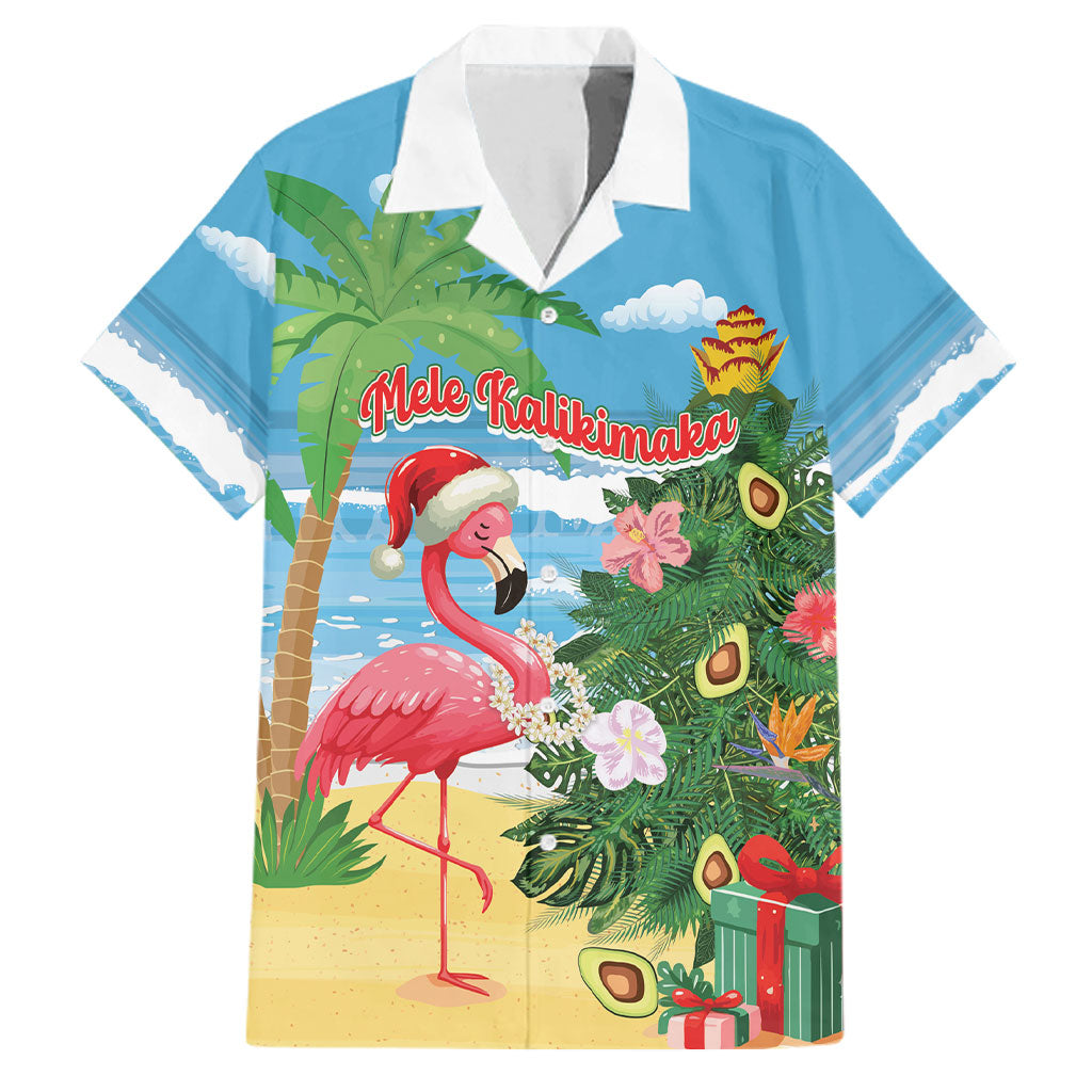 Flamingo Hawaii Summer Christmas Personalized Family Matching Off Shoulder Maxi Dress and Hawaiian Shirt Mele Kalikimaka Beachy Vibes LT14 Dad's Shirt - Short Sleeve Blue - Polynesian Pride