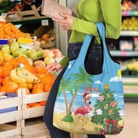 Flamingo Hawaii Summer Christmas Personalized Grocery Bag Mele Kalikimaka Beachy Vibes