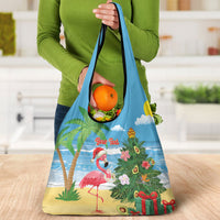 Flamingo Hawaii Summer Christmas Personalized Grocery Bag Mele Kalikimaka Beachy Vibes