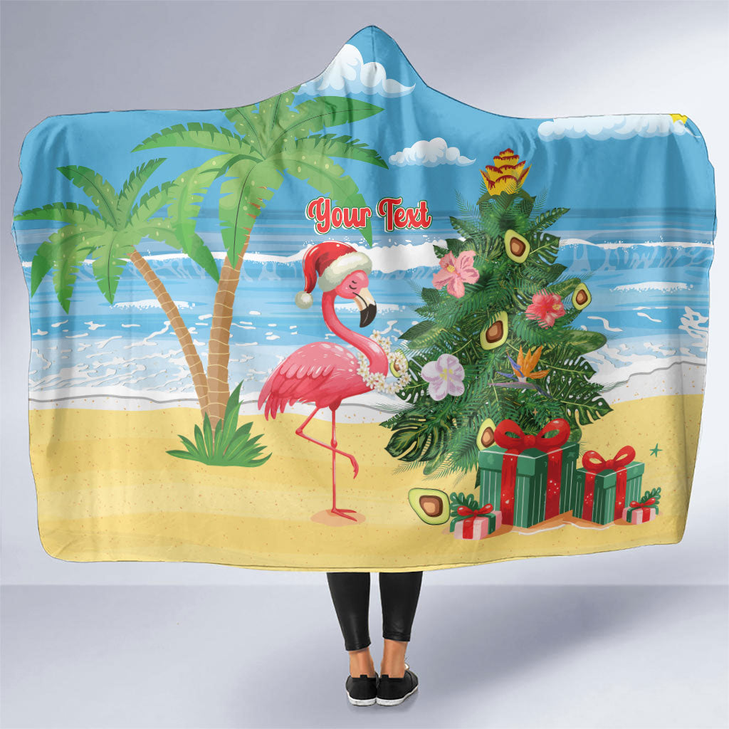 Flamingo Hawaii Summer Christmas Personalized Hooded Blanket Mele Kalikimaka Beachy Vibes