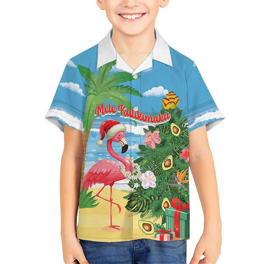 Flamingo Hawaii Summer Christmas Personalized Kid Hawaiian Shirt Mele Kalikimaka Beachy Vibes LT14 Kid Blue - Polynesian Pride