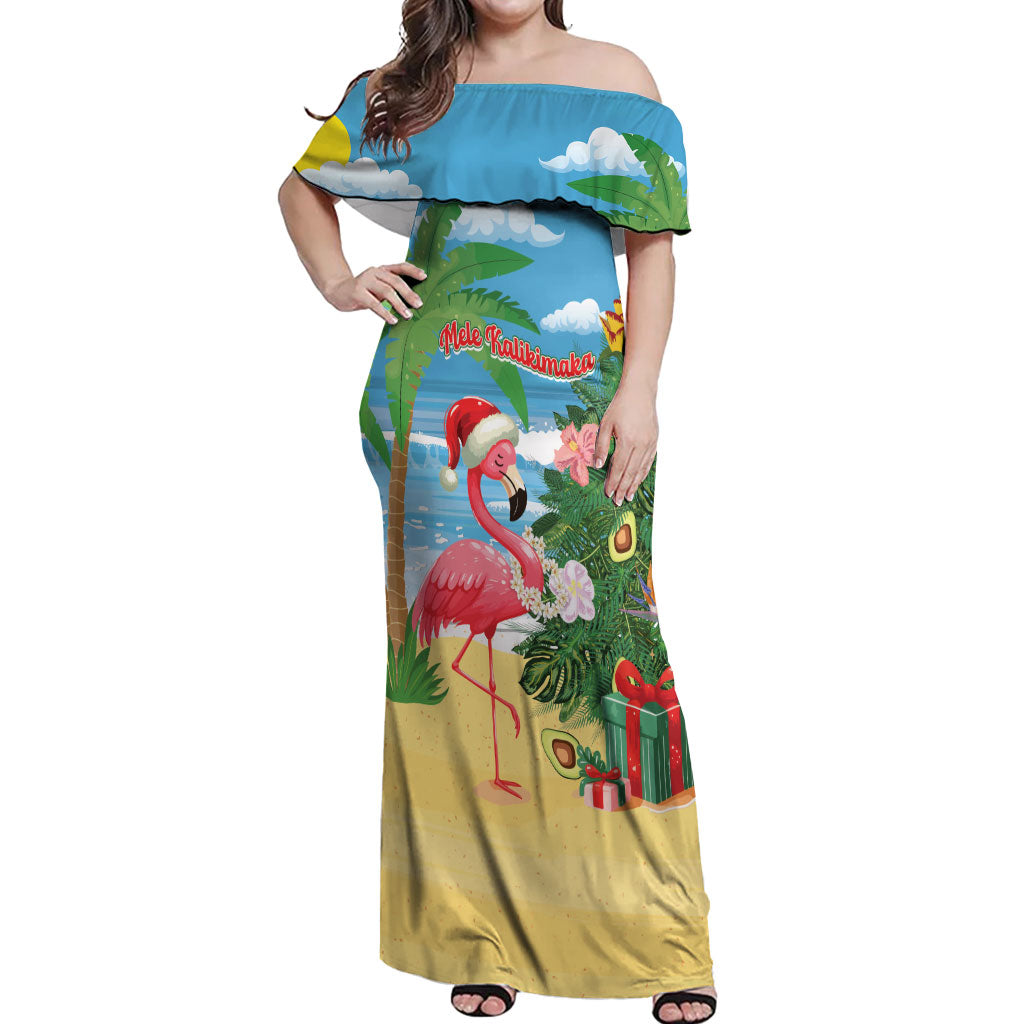 Flamingo Hawaii Summer Christmas Personalized Off Shoulder Maxi Dress Mele Kalikimaka Beachy Vibes