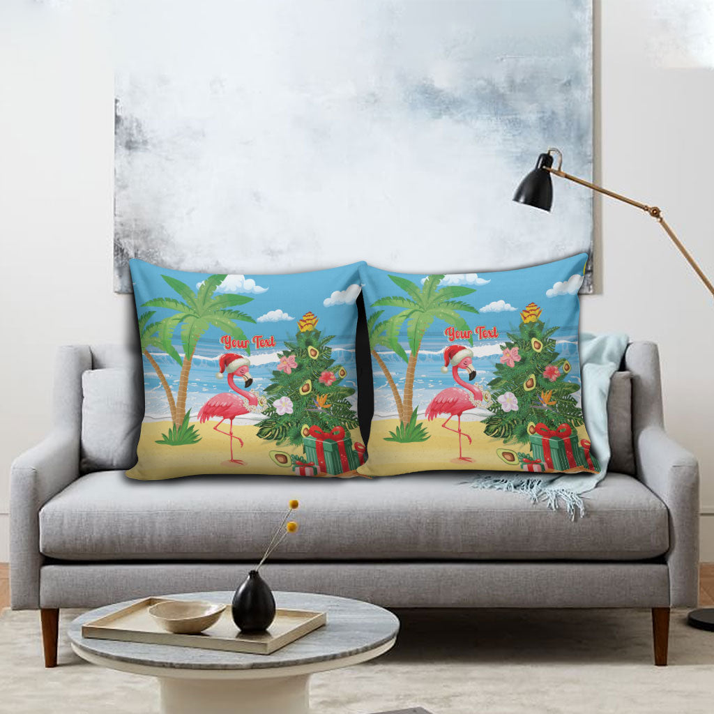 Flamingo Hawaii Summer Christmas Personalized Pillow Cover Mele Kalikimaka Beachy Vibes