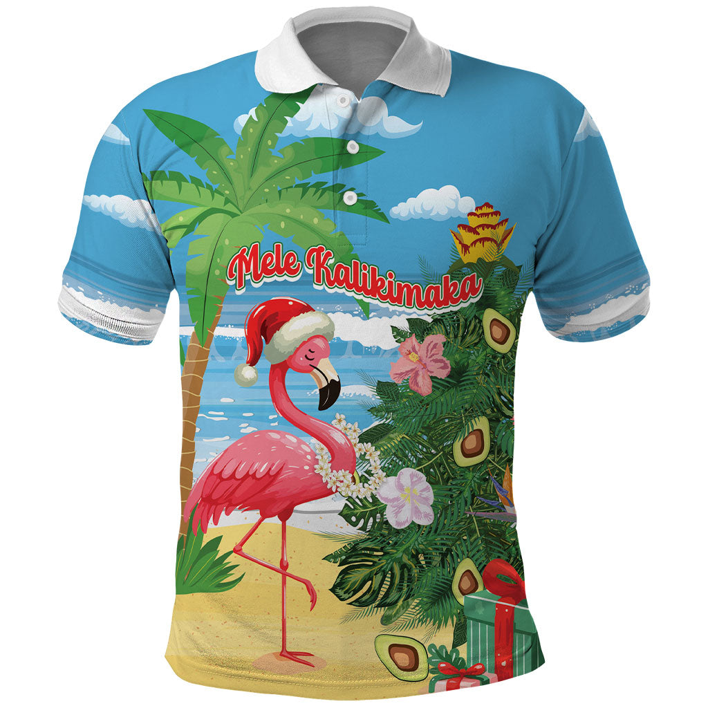Flamingo Hawaii Summer Christmas Personalized Polo Shirt Mele Kalikimaka Beachy Vibes LT14 Blue - Polynesian Pride