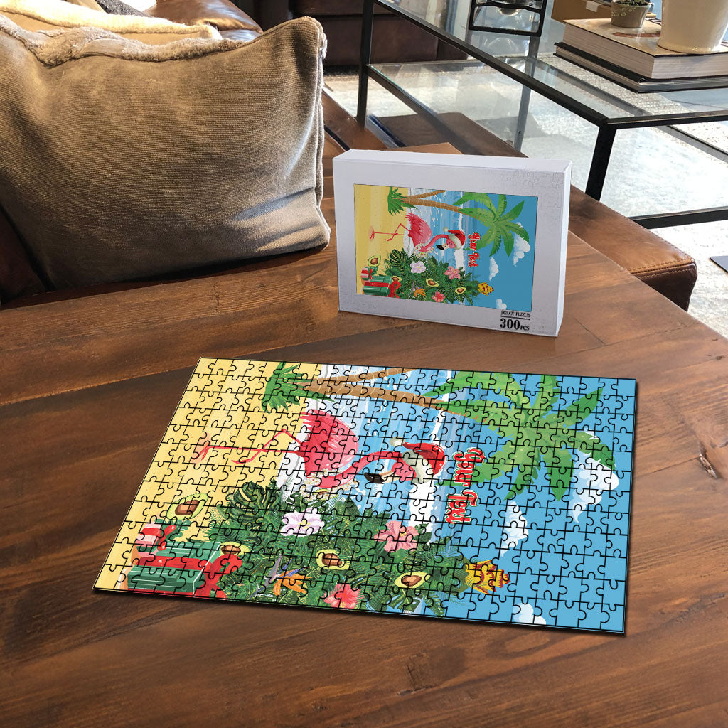 Flamingo Hawaii Summer Christmas Personalized Puzzle Mele Kalikimaka Beachy Vibes