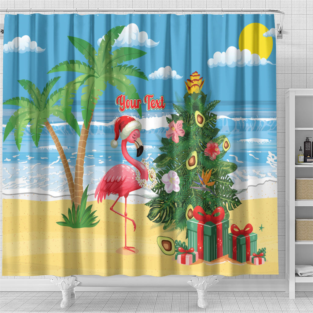 Flamingo Hawaii Summer Christmas Personalized Shower Curtain Mele Kalikimaka Beachy Vibes
