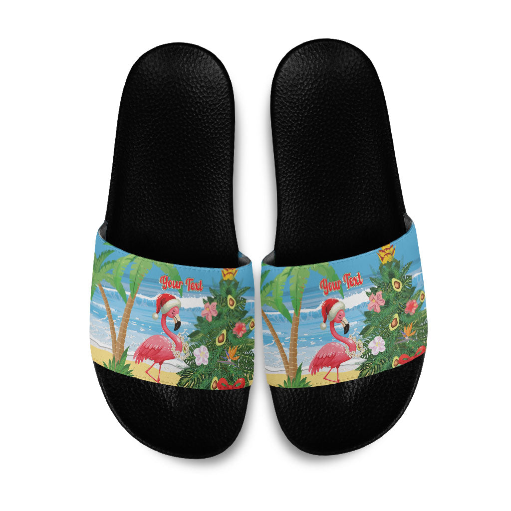Flamingo Hawaii Summer Christmas Personalized Slide Sandals Mele Kalikimaka Beachy Vibes LT14 Blue - Polynesian Pride