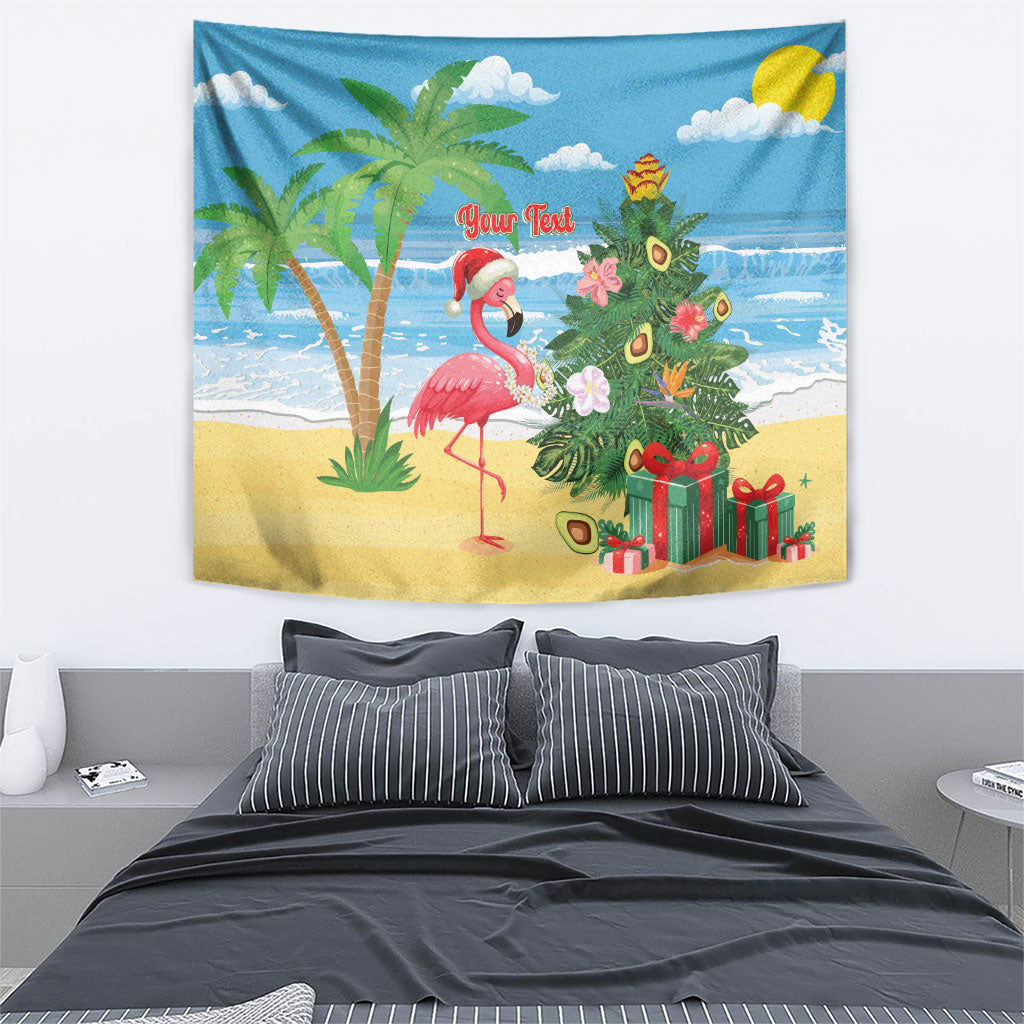 Flamingo Hawaii Summer Christmas Personalized Tapestry Mele Kalikimaka Beachy Vibes