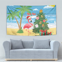 Flamingo Hawaii Summer Christmas Personalized Tapestry Mele Kalikimaka Beachy Vibes