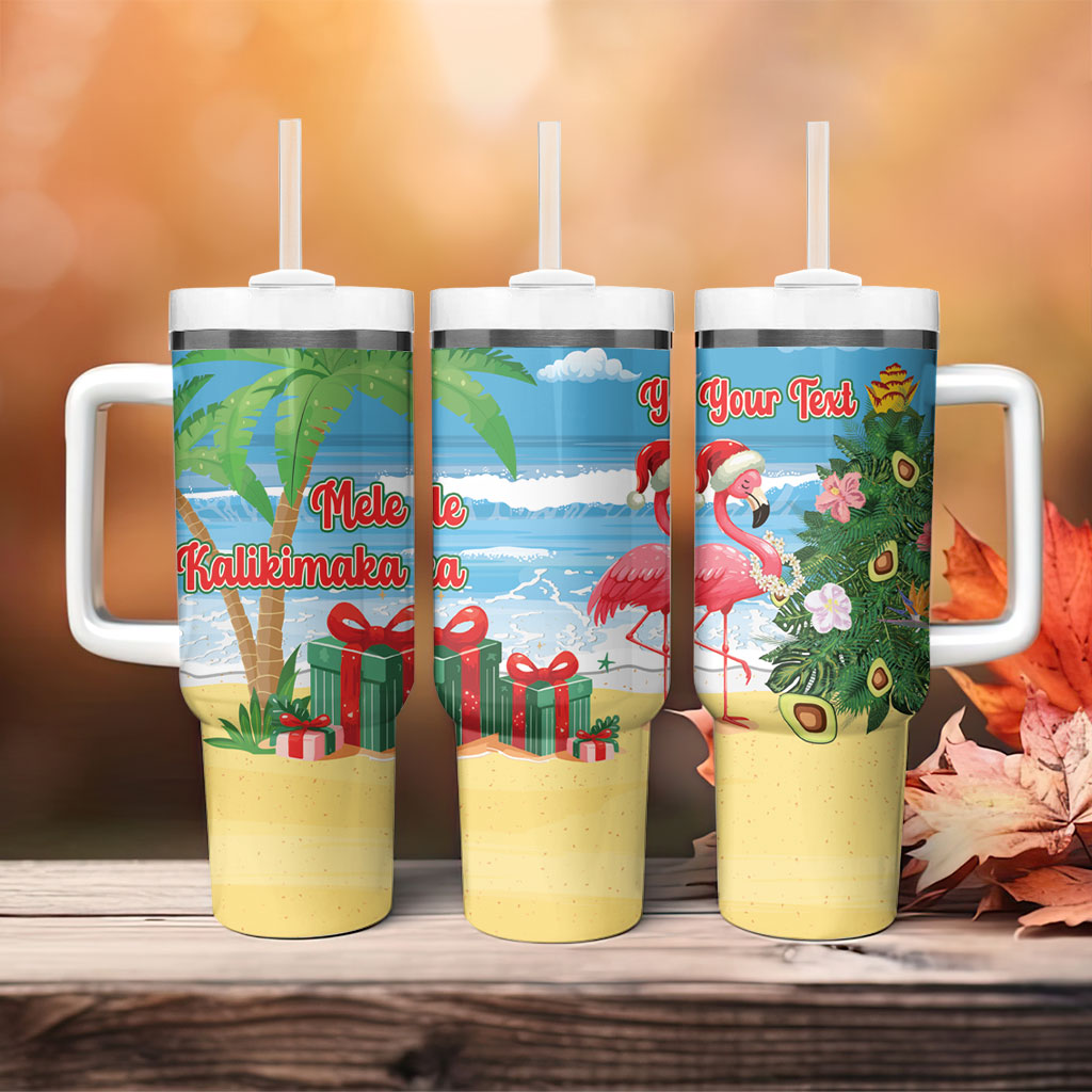 Flamingo Hawaii Summer Christmas Personalized Tumbler With Handle Mele Kalikimaka Beachy Vibes