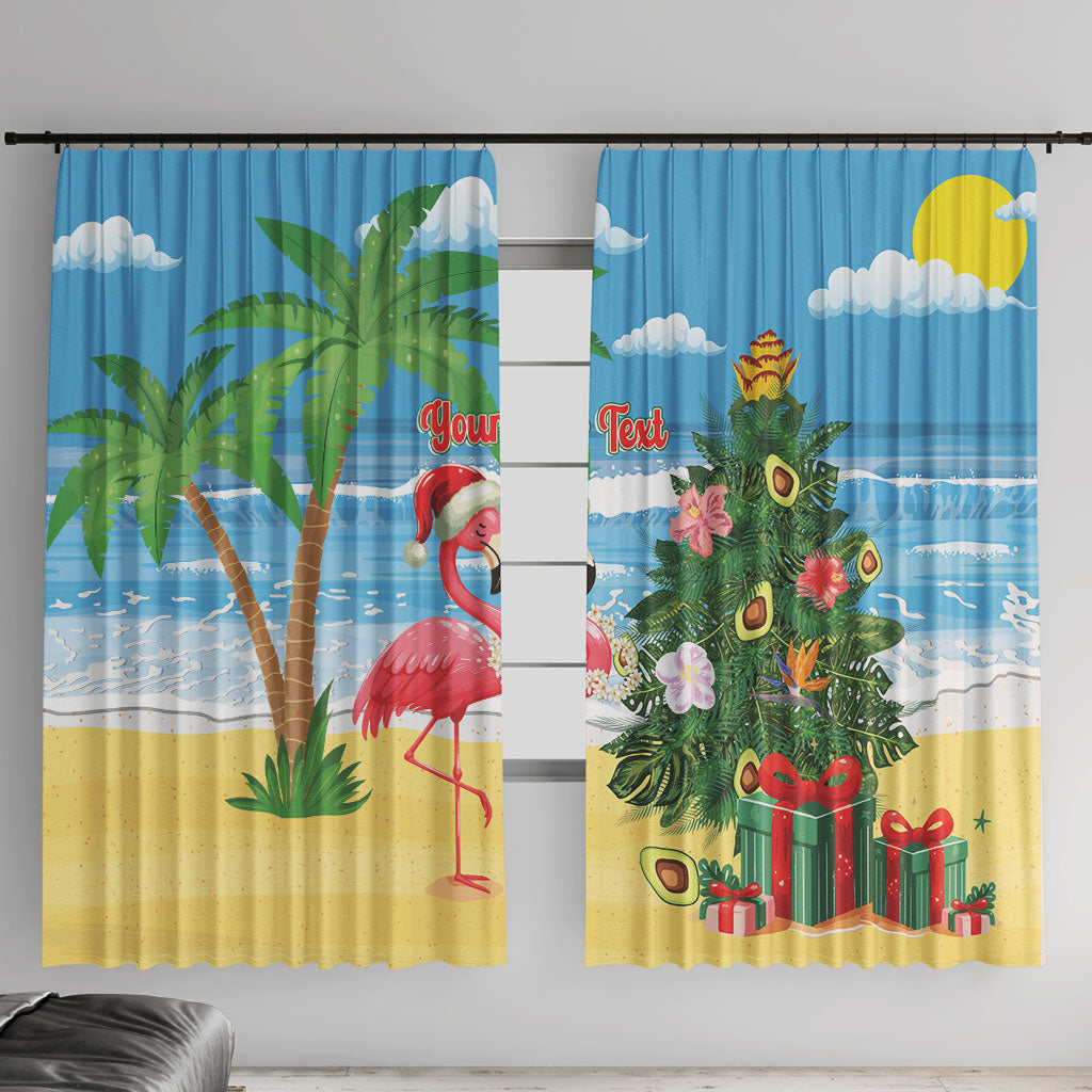 Flamingo Hawaii Summer Christmas Personalized Window Curtain Mele Kalikimaka Beachy Vibes