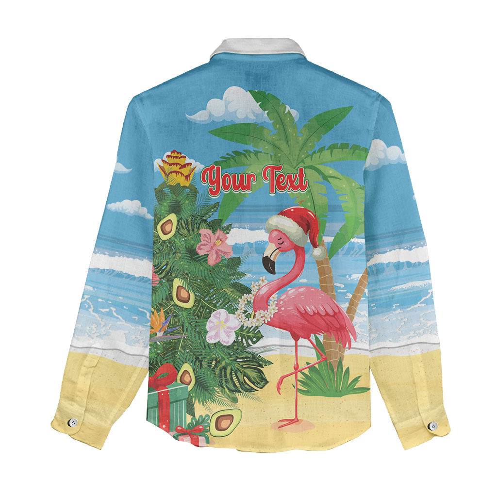 Flamingo Hawaii Summer Christmas Personalized Women Casual Shirt Mele Kalikimaka Beachy Vibes