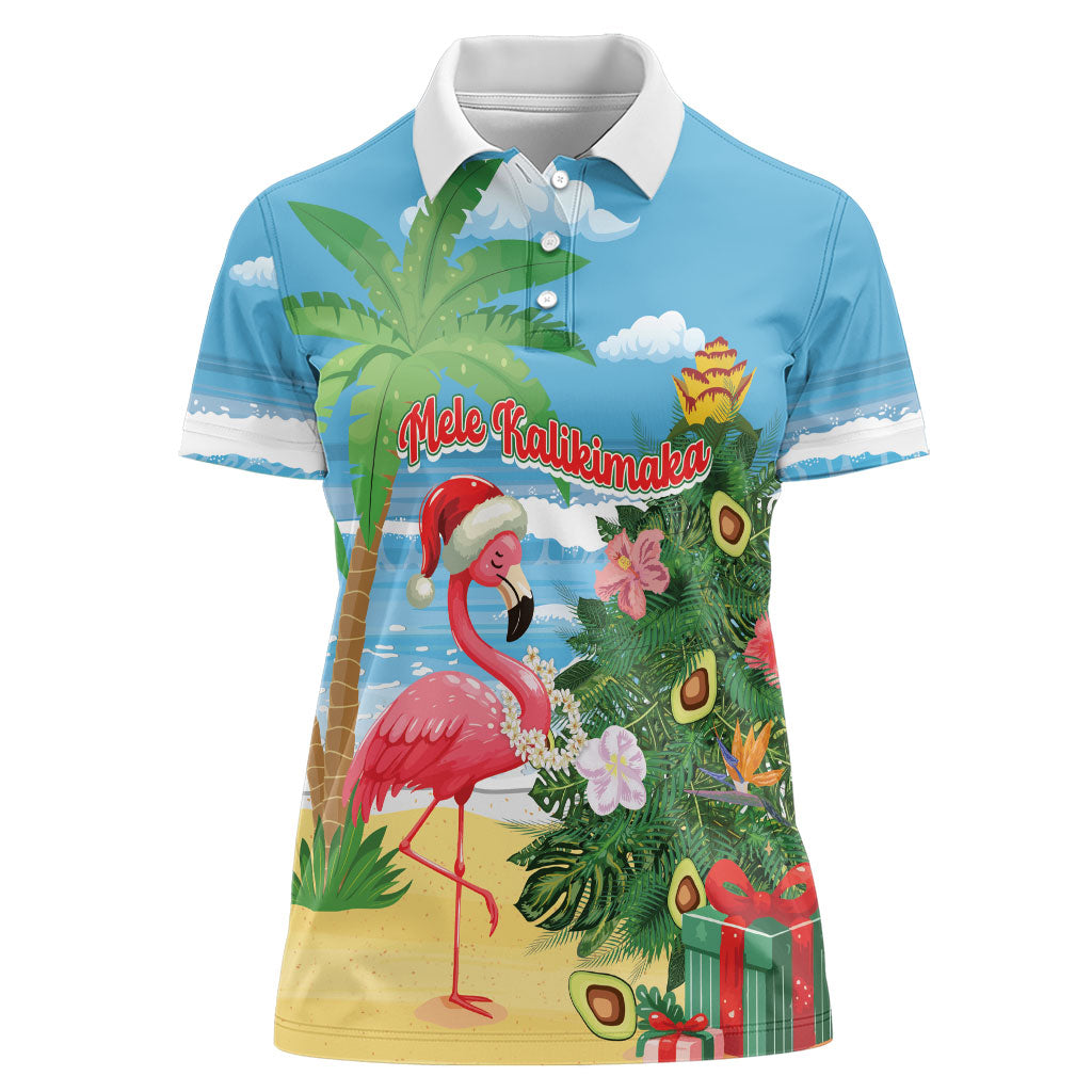 Flamingo Hawaii Summer Christmas Personalized Women Polo Shirt Mele Kalikimaka Beachy Vibes