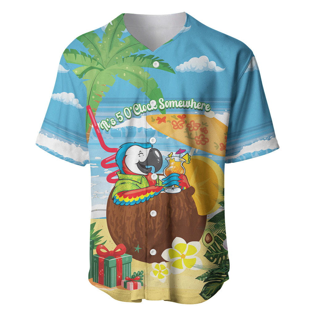 Chilling Parrot Hawaii Summer Christmas Personalized Baseball Jersey It's 5 O'Clock Somewhere Beachy Vibes LT14 Blue - Polynesian Pride