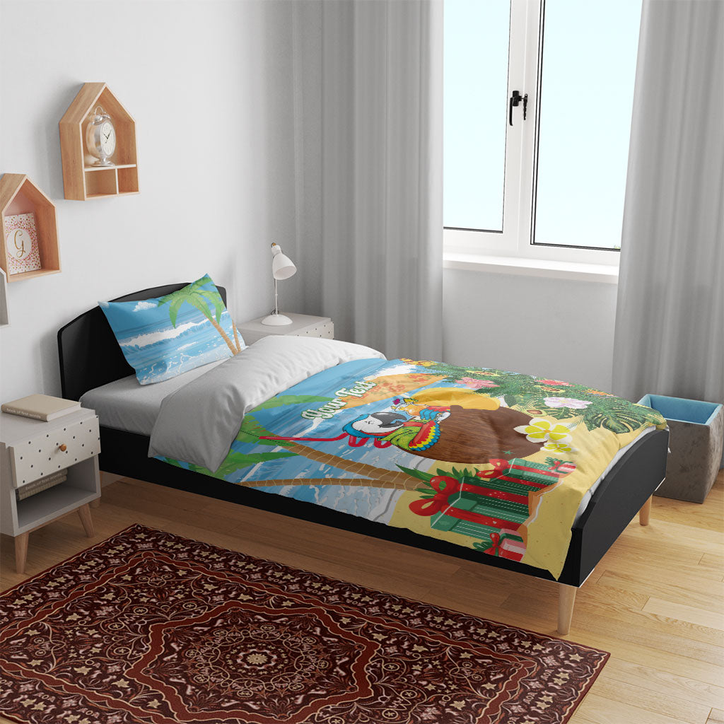 Chilling Parrot Hawaii Summer Christmas Personalized Bedding Set It's 5 O'Clock Somewhere Beachy Vibes