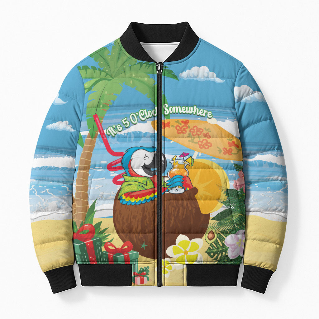 Chilling Parrot Hawaii Summer Christmas Personalized Bomber Puffer Jacket It's 5 O'Clock Somewhere Beachy Vibes LT14 Unisex Blue - Polynesian Pride