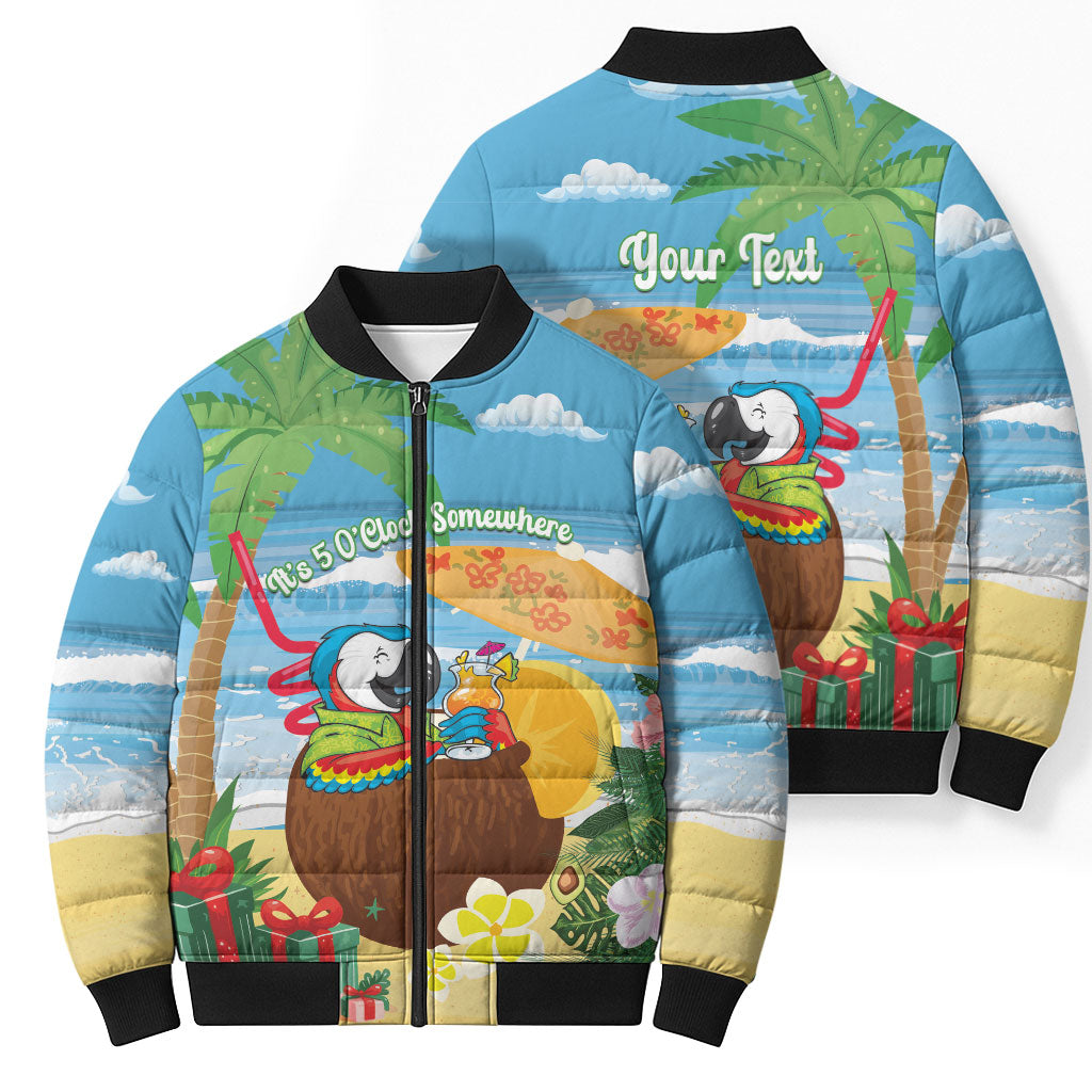 Chilling Parrot Hawaii Summer Christmas Personalized Bomber Puffer Jacket It's 5 O'Clock Somewhere Beachy Vibes