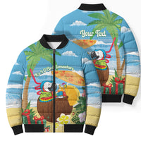 Chilling Parrot Hawaii Summer Christmas Personalized Bomber Puffer Jacket It's 5 O'Clock Somewhere Beachy Vibes
