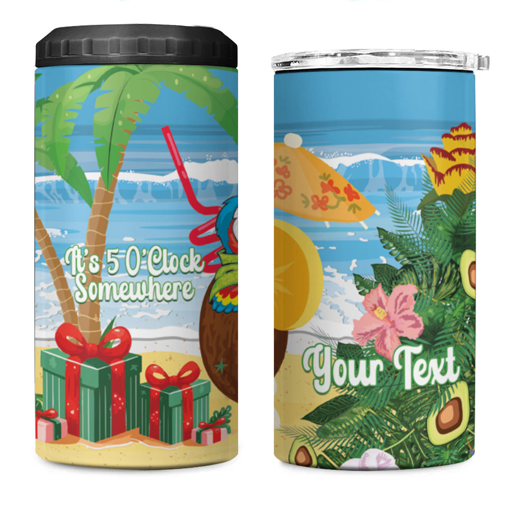 Chilling Parrot Hawaii Summer Christmas Personalized 4 in 1 Can Cooler Tumbler It's 5 O'Clock Somewhere Beachy Vibes