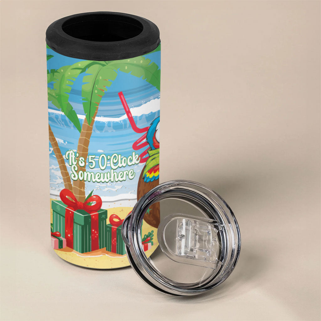 Chilling Parrot Hawaii Summer Christmas Personalized 4 in 1 Can Cooler Tumbler It's 5 O'Clock Somewhere Beachy Vibes