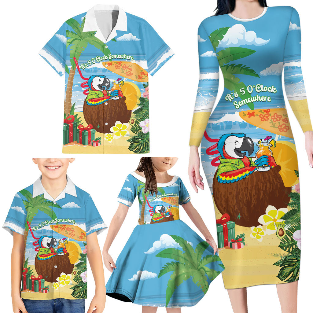 Chilling Parrot Hawaii Summer Christmas Personalized Family Matching Long Sleeve Bodycon Dress and Hawaiian Shirt It's 5 O'Clock Somewhere Beachy Vibes LT14 - Polynesian Pride