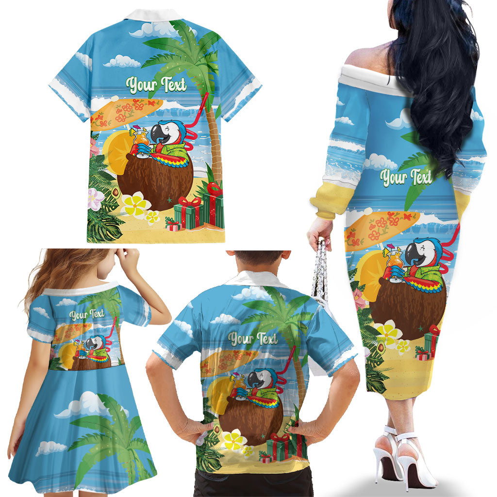 Chilling Parrot Hawaii Summer Christmas Personalized Family Matching Off The Shoulder Long Sleeve Dress and Hawaiian Shirt It's 5 O'Clock Somewhere Beachy Vibes LT14 - Polynesian Pride