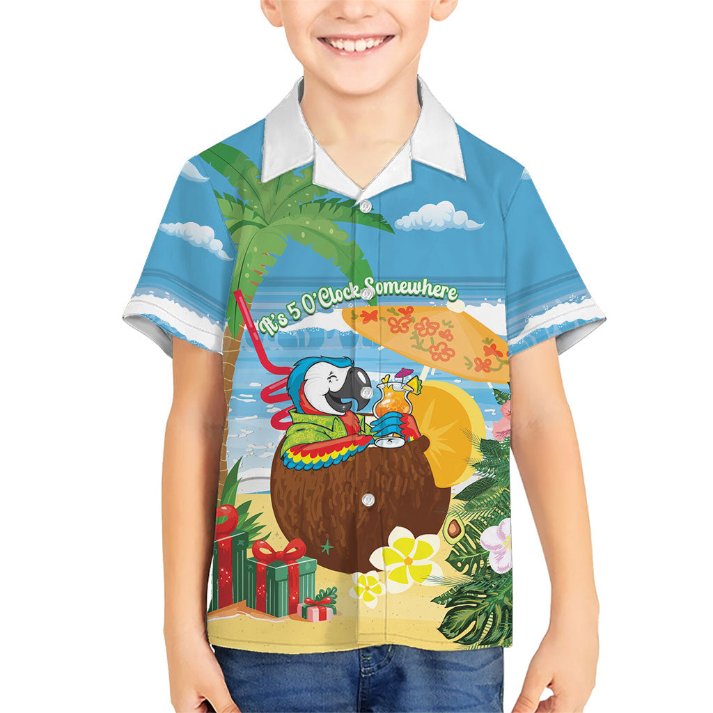 Chilling Parrot Hawaii Summer Christmas Personalized Kid Hawaiian Shirt It's 5 O'Clock Somewhere Beachy Vibes