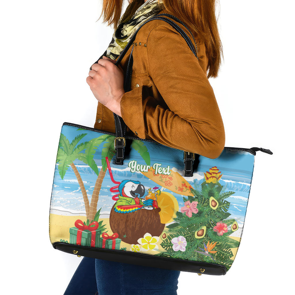 Chilling Parrot Hawaii Summer Christmas Personalized Leather Tote Bag It's 5 O'Clock Somewhere Beachy Vibes