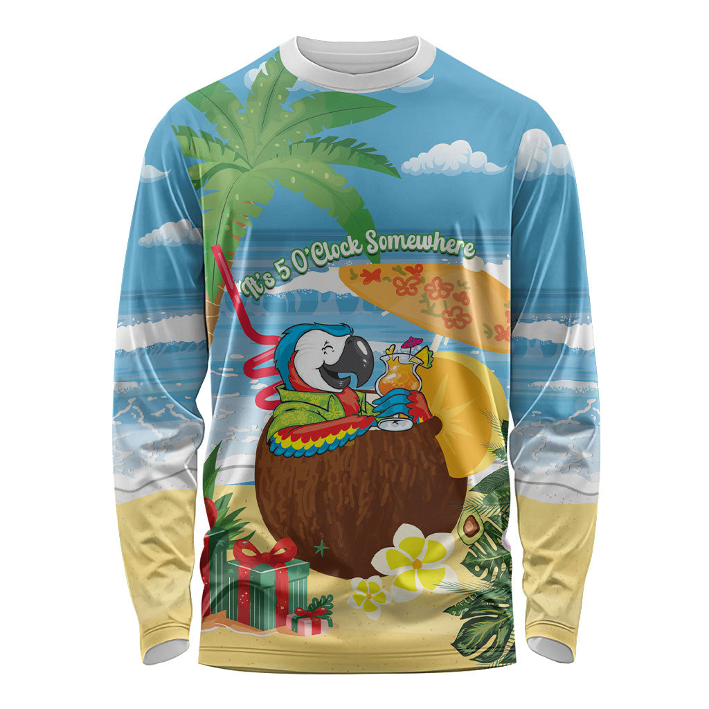 Chilling Parrot Hawaii Summer Christmas Personalized Long Sleeve Shirt It's 5 O'Clock Somewhere Beachy Vibes LT14 Unisex Blue - Polynesian Pride