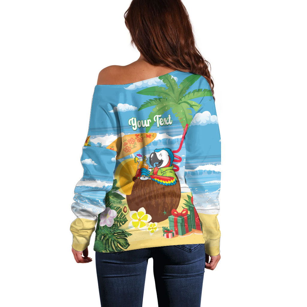 Chilling Parrot Hawaii Summer Christmas Personalized Off Shoulder Sweater It's 5 O'Clock Somewhere Beachy Vibes