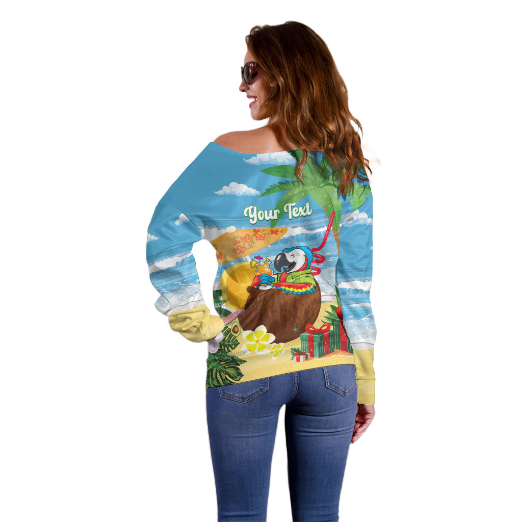 Chilling Parrot Hawaii Summer Christmas Personalized Off Shoulder Sweater It's 5 O'Clock Somewhere Beachy Vibes