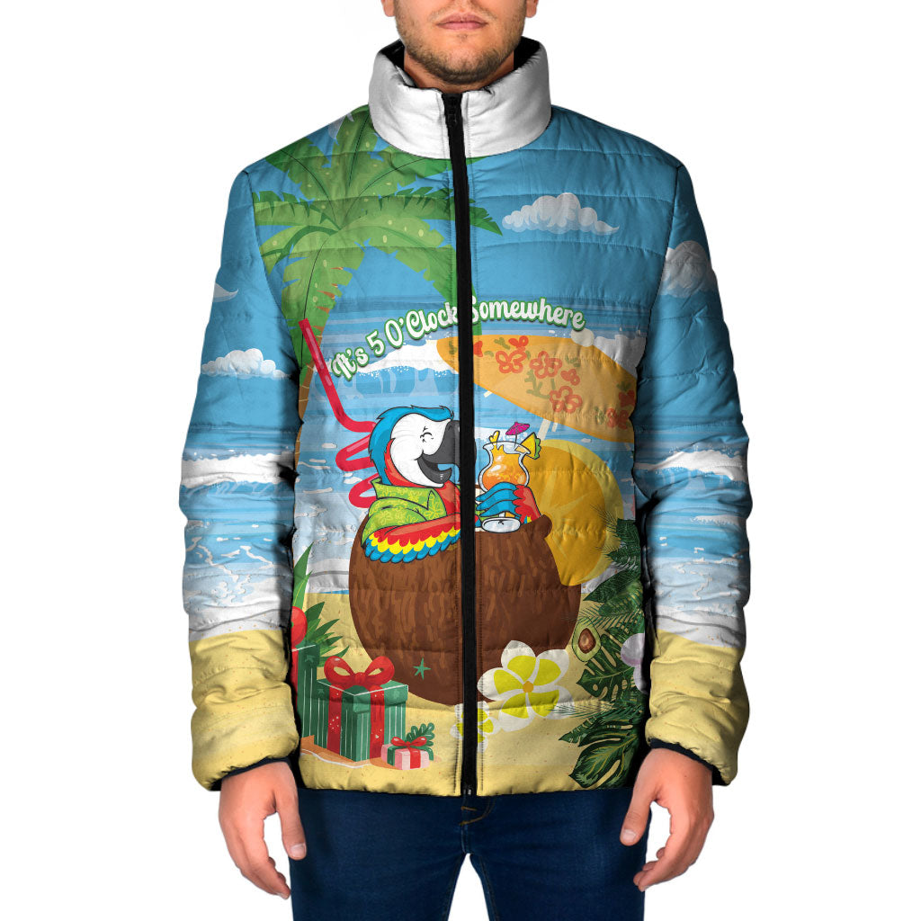 Chilling Parrot Hawaii Summer Christmas Personalized Padded Jacket It's 5 O'Clock Somewhere Beachy Vibes LT14 Men Blue - Polynesian Pride