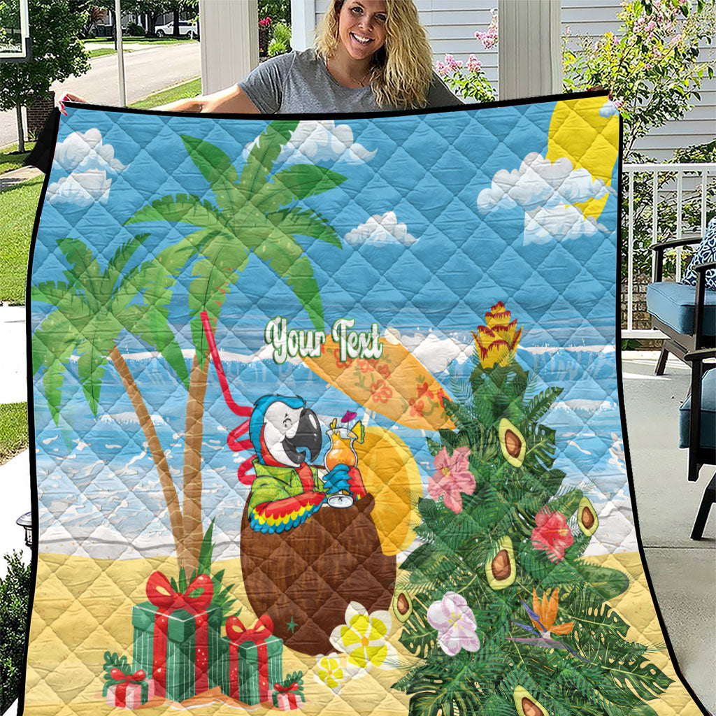 Chilling Parrot Hawaii Summer Christmas Personalized Quilt It's 5 O'Clock Somewhere Beachy Vibes