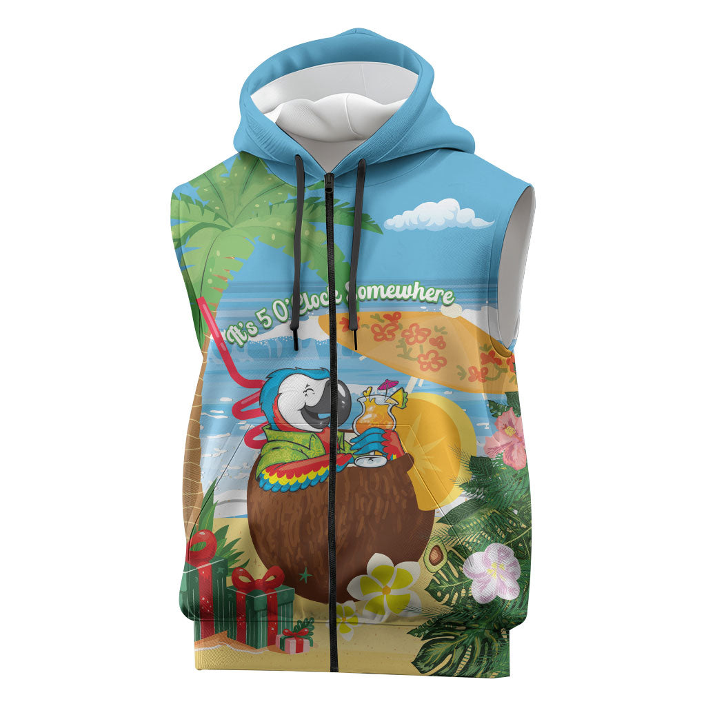 Chilling Parrot Hawaii Summer Christmas Personalized Sleeveless Zip Hoodie It's 5 O'Clock Somewhere Beachy Vibes