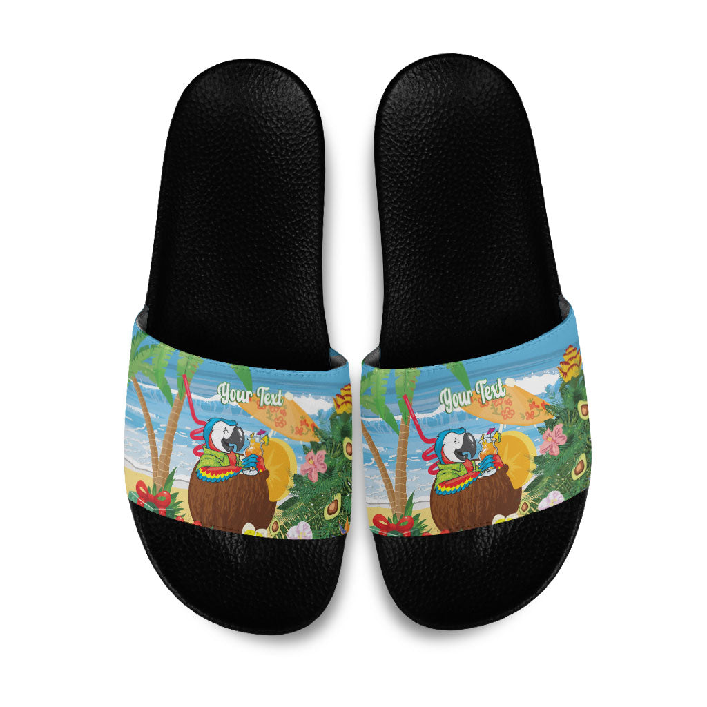 Chilling Parrot Hawaii Summer Christmas Personalized Slide Sandals It's 5 O'Clock Somewhere Beachy Vibes