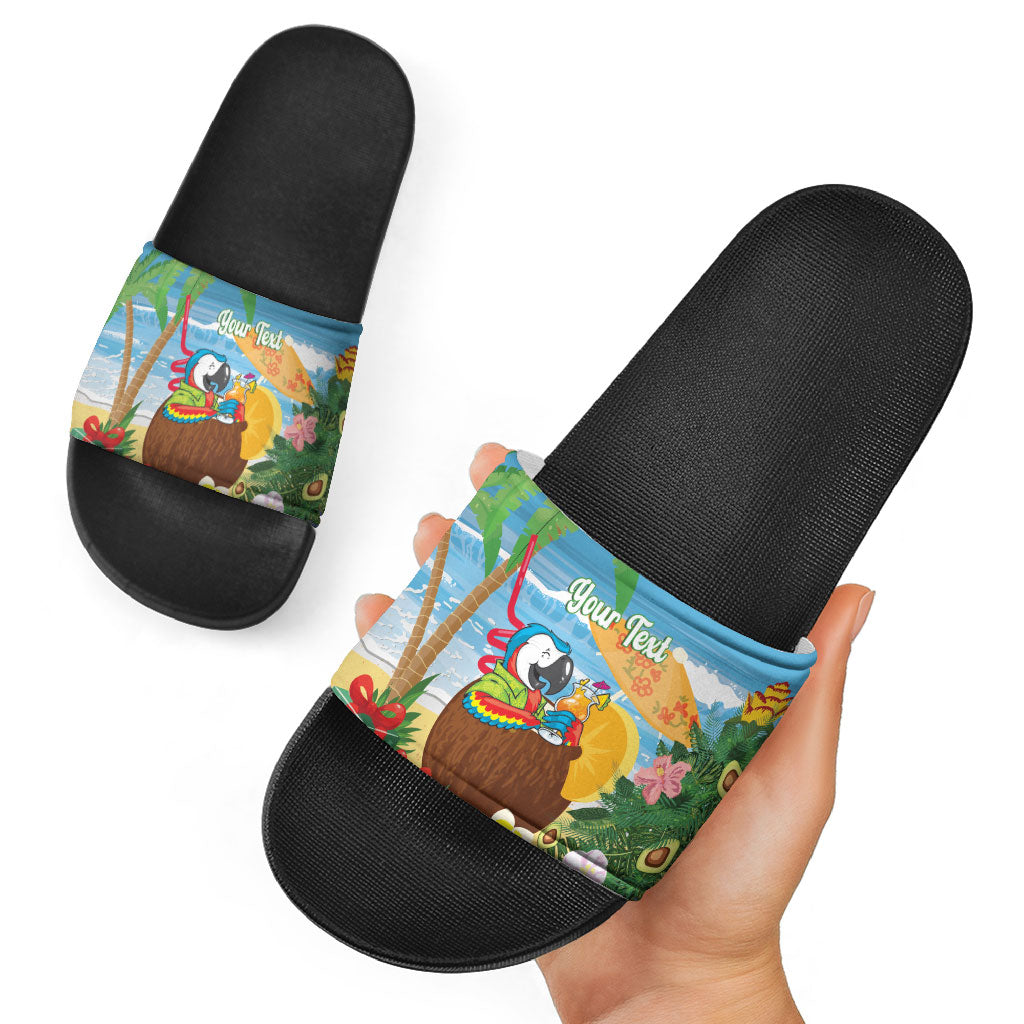 Chilling Parrot Hawaii Summer Christmas Personalized Slide Sandals It's 5 O'Clock Somewhere Beachy Vibes