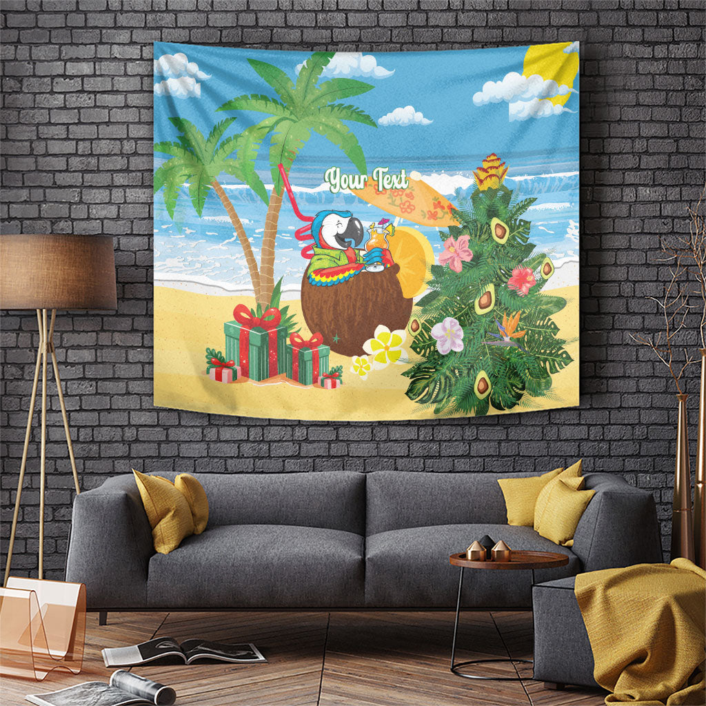 Chilling Parrot Hawaii Summer Christmas Personalized Tapestry It's 5 O'Clock Somewhere Beachy Vibes LT14 Blue - Polynesian Pride