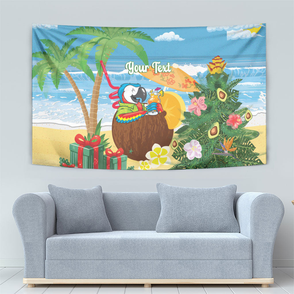 Chilling Parrot Hawaii Summer Christmas Personalized Tapestry It's 5 O'Clock Somewhere Beachy Vibes