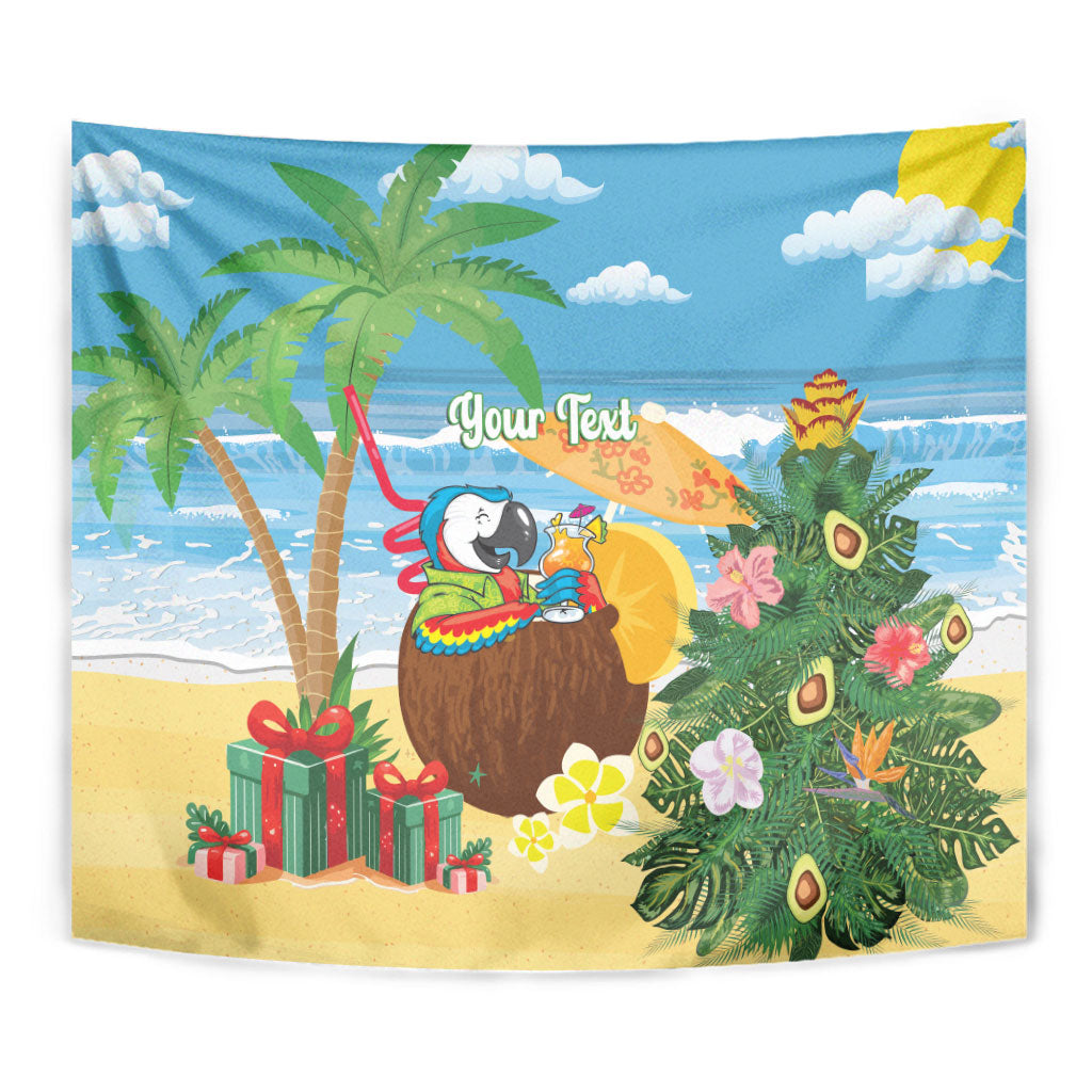 Chilling Parrot Hawaii Summer Christmas Personalized Tapestry It's 5 O'Clock Somewhere Beachy Vibes